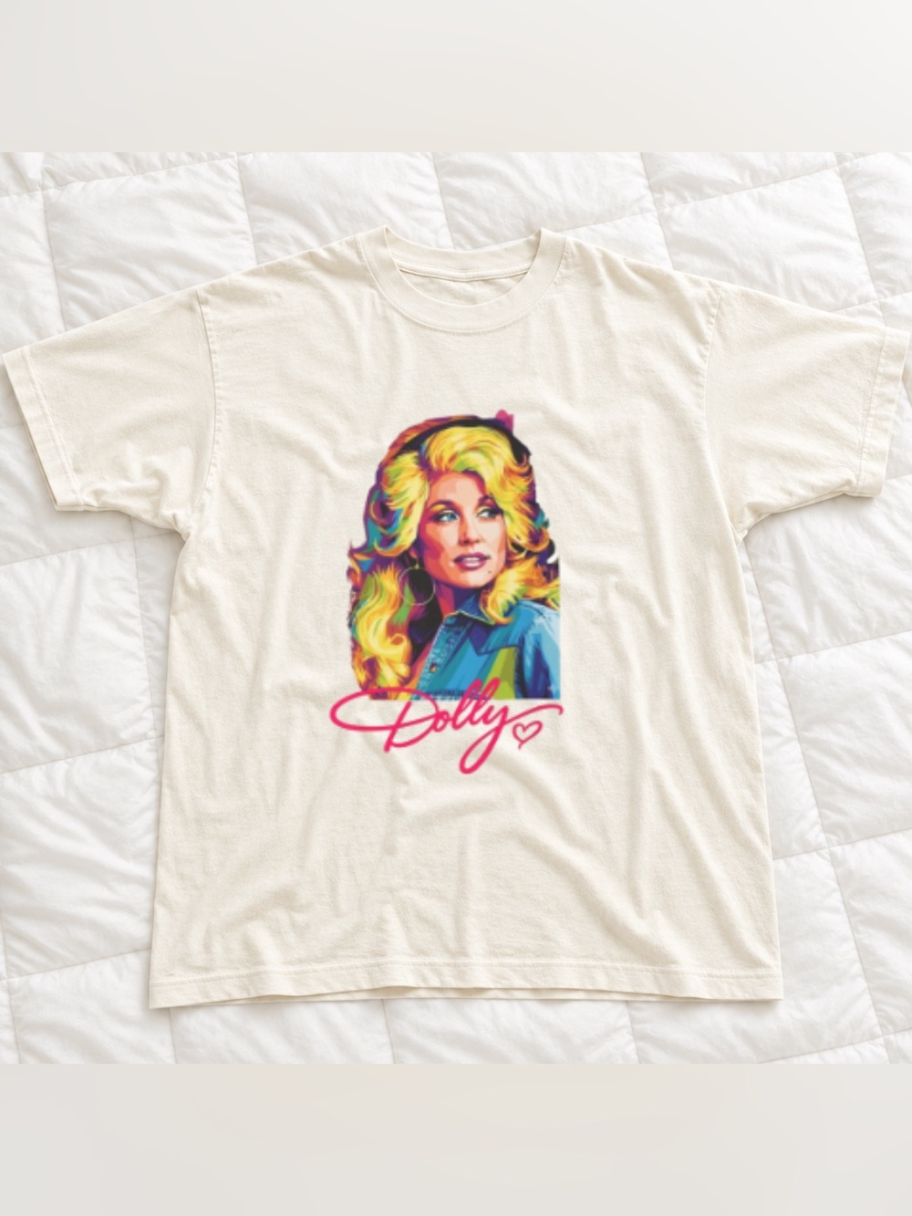 Vintage Women's Cream Graphic Tee with Colorful Dolly Parton